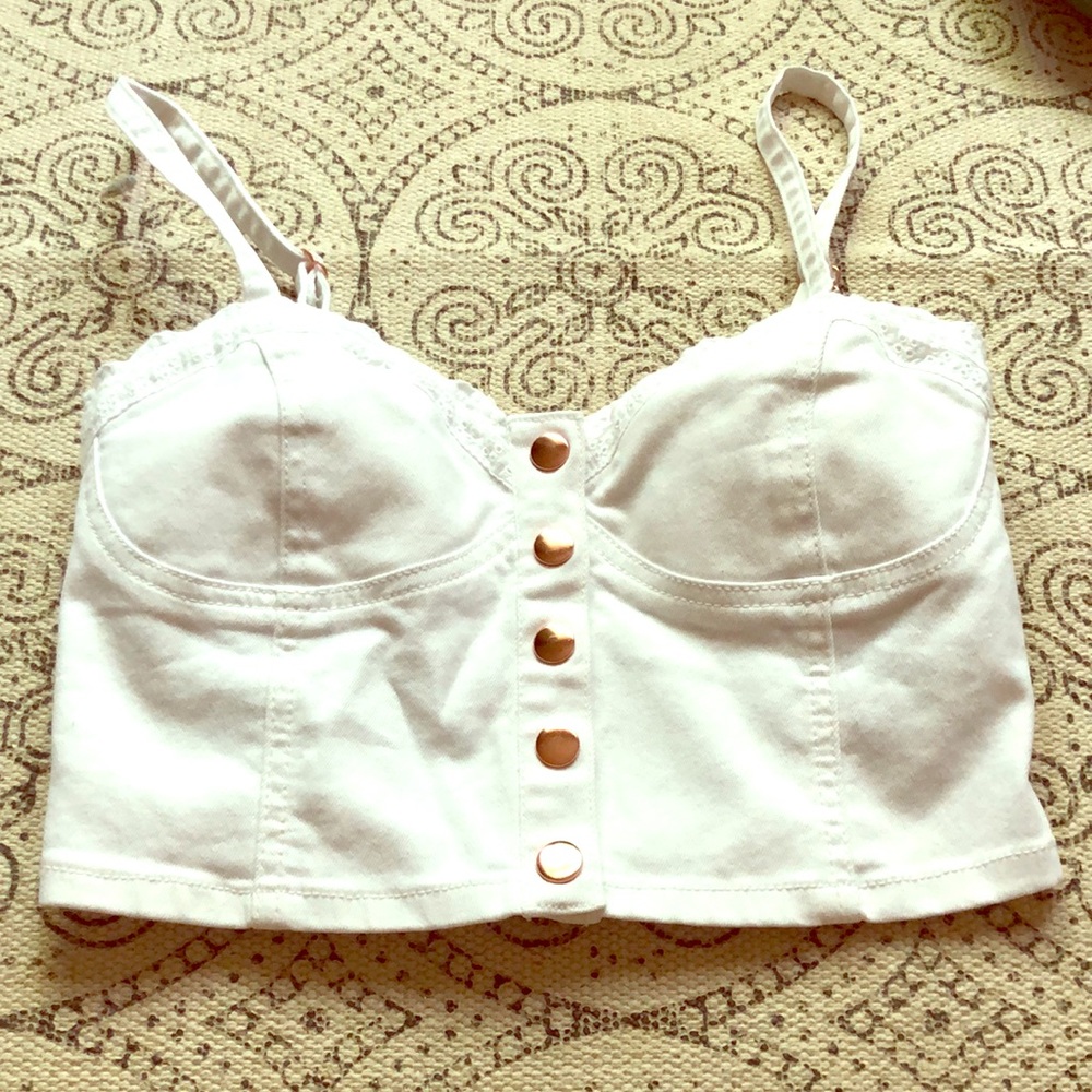 White denim crop top